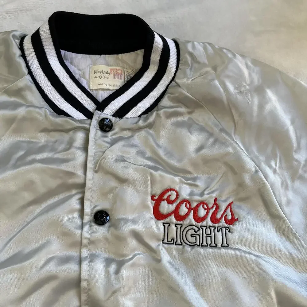 Vintage Coors Light Jacket Mens Large Silver Bomber Silver Bullet King Louie